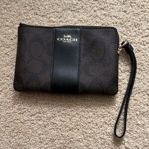 Coach Brown and Black Signature Leather Wristlet